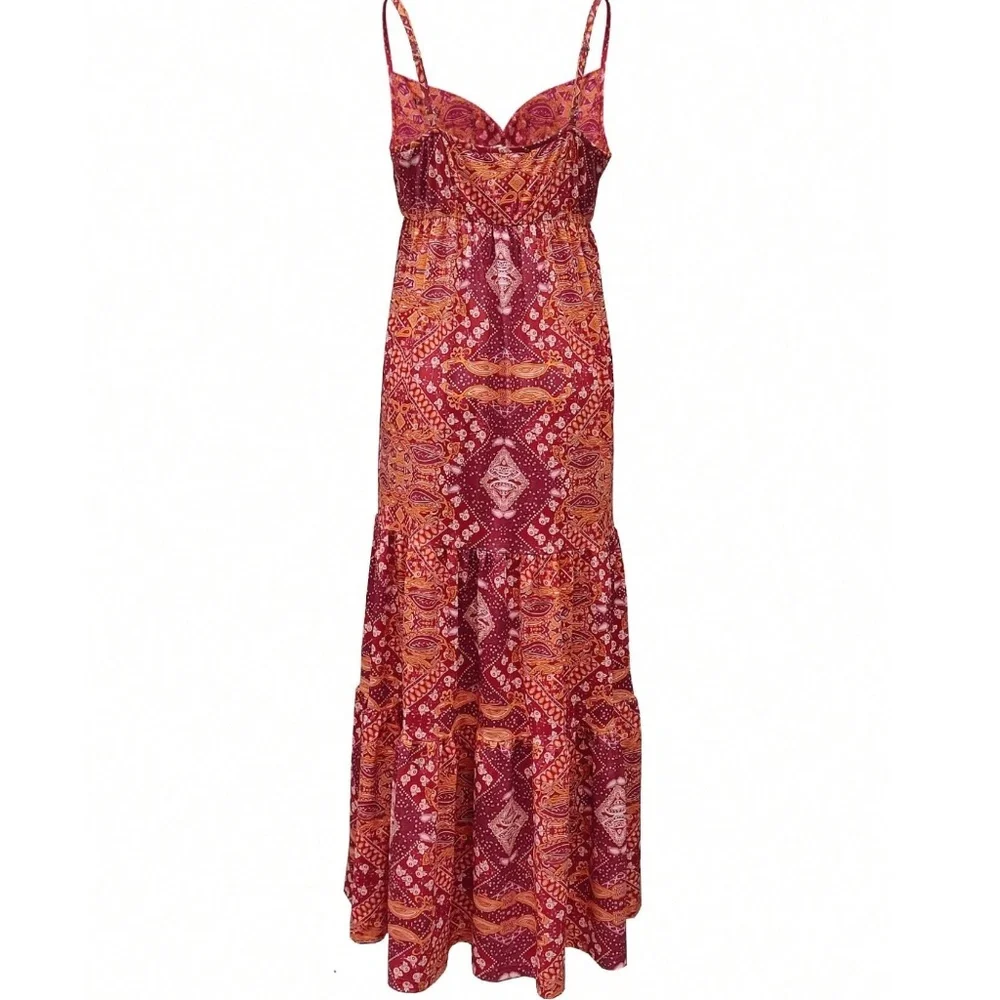 Boho Paisley Print High waist V neck Maxi Dress - Picture 3 of 5
